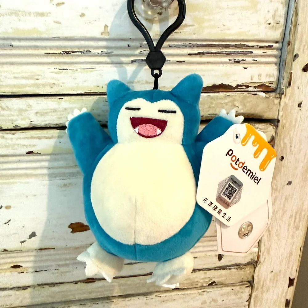 Plush Snorlax Pokemon Plush Keychain in Teal and Cream